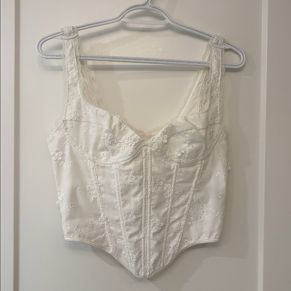 White Floral Embroidered Corset Top